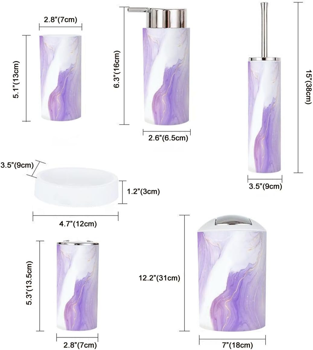 Bathroom Accessory Set 6 Piece Purple Lavender
