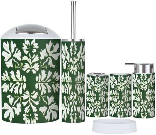 Boho Bathroom Accessory Set 6 Piece Quilt Green