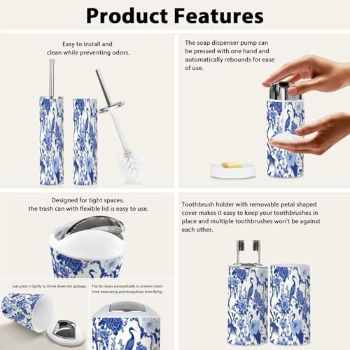 Boho Chinoiserie Bathroom Accessories Set 6 Piece