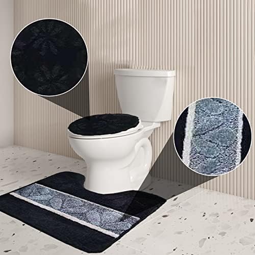 BH Home Linen 3 Pcs Geometric Shaggy Bath Rugs Set