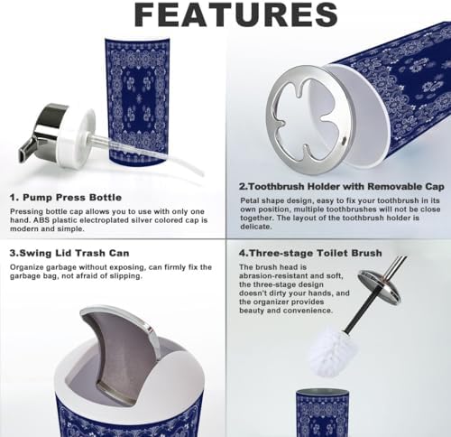 6-Piece Blue Paisley Bathroom Accessories Set