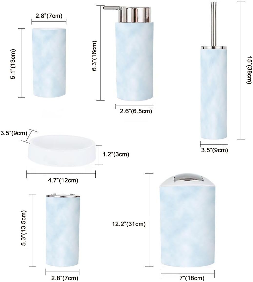 6 Piece Bathroom Accessory Set - Baby Blue Sky Clouds Design
