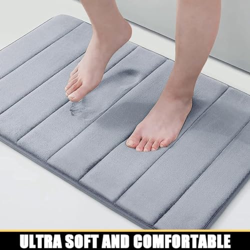 DIANKL Thick Memory Foam Bath Mat Non Slip 16x24 Inch Grey