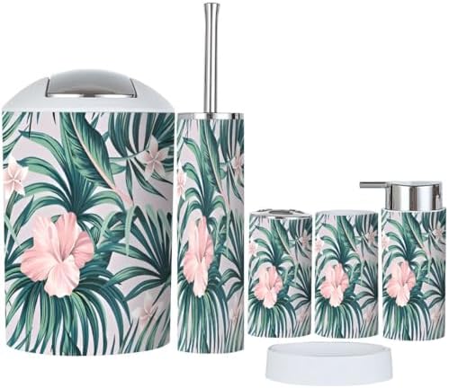 Tropical Pink Hibiscus Bathroom Accessories 6 Piece Set