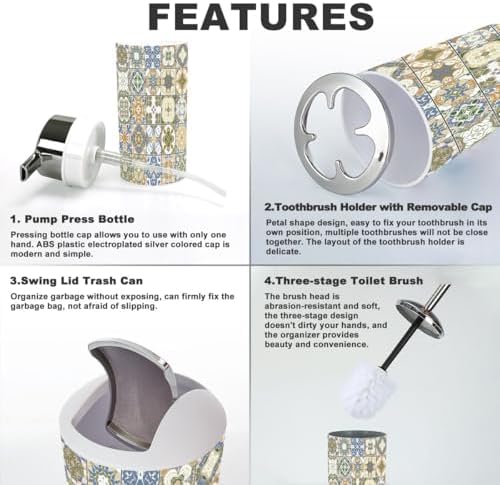 6 Piece Bathroom Accessory Set with Trash Can and Soap Dispenser