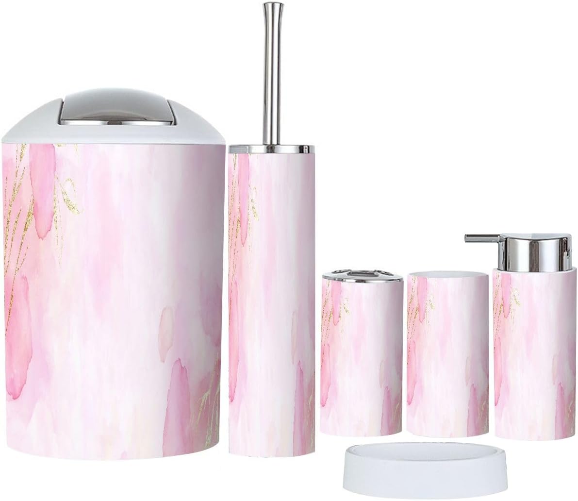 Boho Blush Pink Bathroom Accessories Set 6 Piece 1