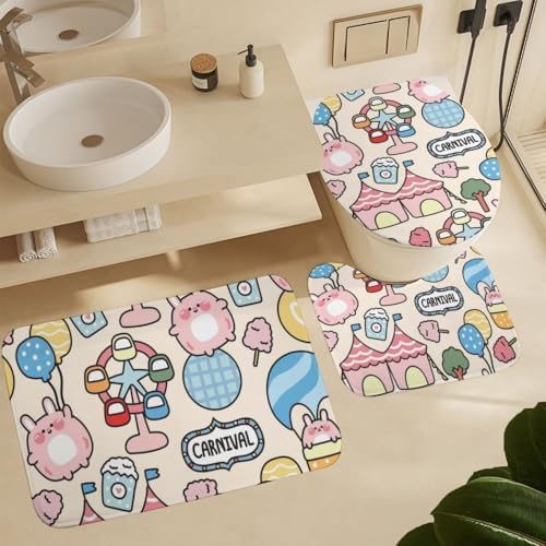 Kuizee Cute Fat Rabbit Shower Curtain Set with 4 Rugs