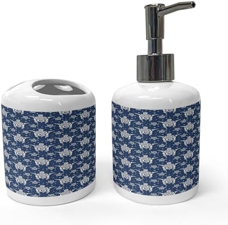 Ambesonne Turtle Soap Dispenser Toothbrush Holder Set