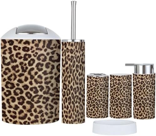 Bathroom Accessory Set 6 Piece Leopard Skin Pattern