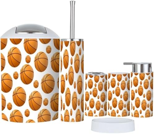 6 Piece Bathroom Accessory Set with Trash Can and Basketball Design