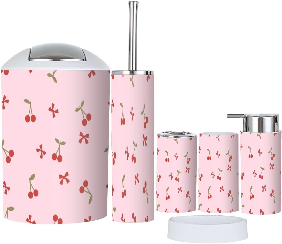6 Piece Bathroom Accessory Set with Red Ribbon Bow Design