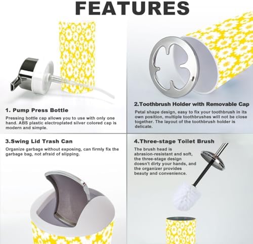 6 Piece White Daisies Bathroom Accessories Set