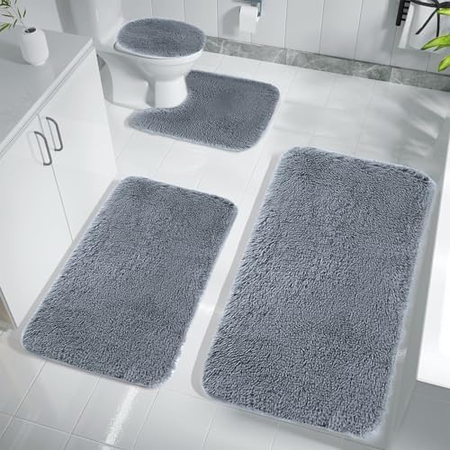 4PCS Bath Mat Set Non-Slip Soft Water Absorbent