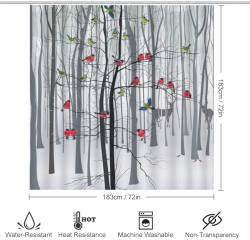 Kuizee 4-Piece Christmas Tree Shower Curtain Set with Non-Slip Bath Rugs