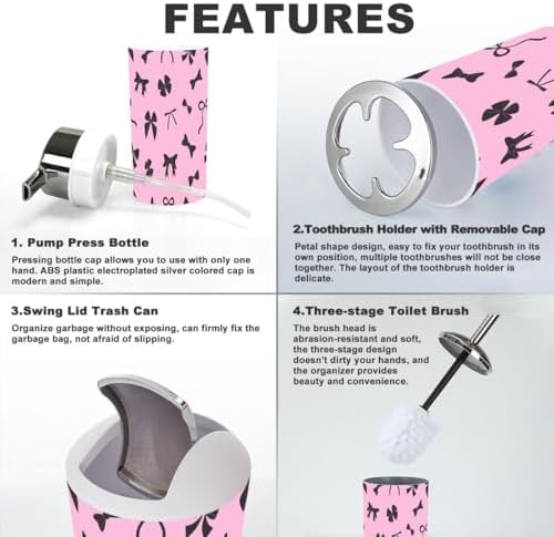 6 Piece Bathroom Accessory Set with Black and Pink Design