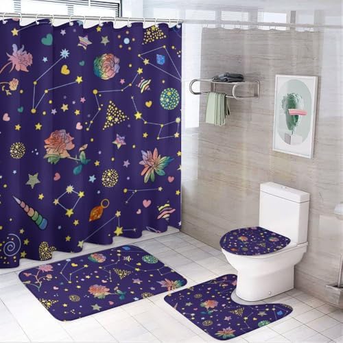 Kuizee 4-Piece Shower Curtain Set with Rugs and 12 Hooks 1