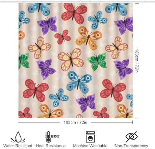 Kuizee 4-Piece Butterfly Shower Curtain Set with Non-Slip Bath Rugs