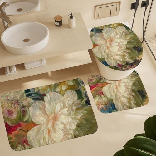 Kuizee 4-Piece Floral Shower Curtain Set with Rugs