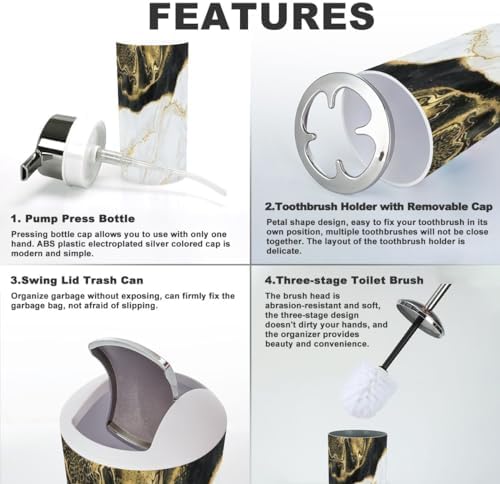Modern 6-Piece Bathroom Accessory Set with Marble Design