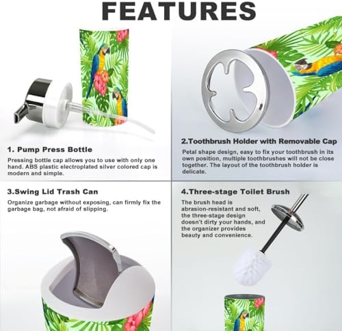 Tropical Floral Pattern Bathroom Accessories Set of 6