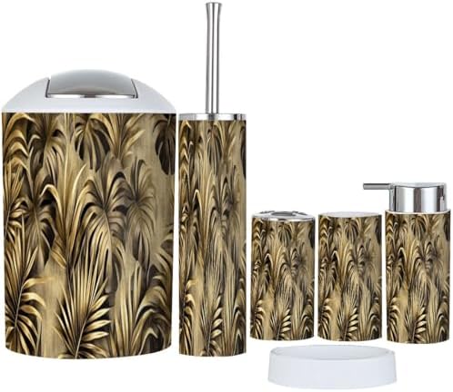 Boho Golden Trash Can and Bathroom Accessories Set