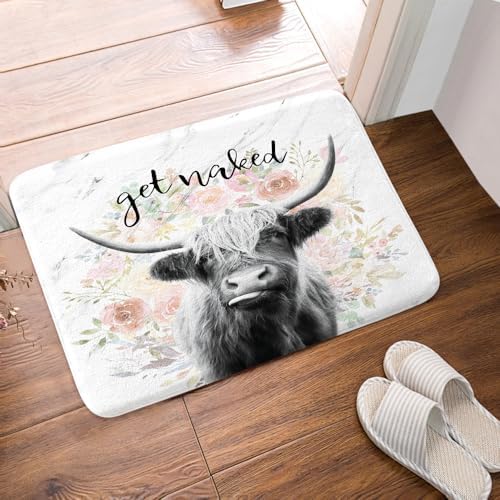 JAWO Get Naked Bull Rug 16x24 Non-Slip Farmhouse Bath Mat