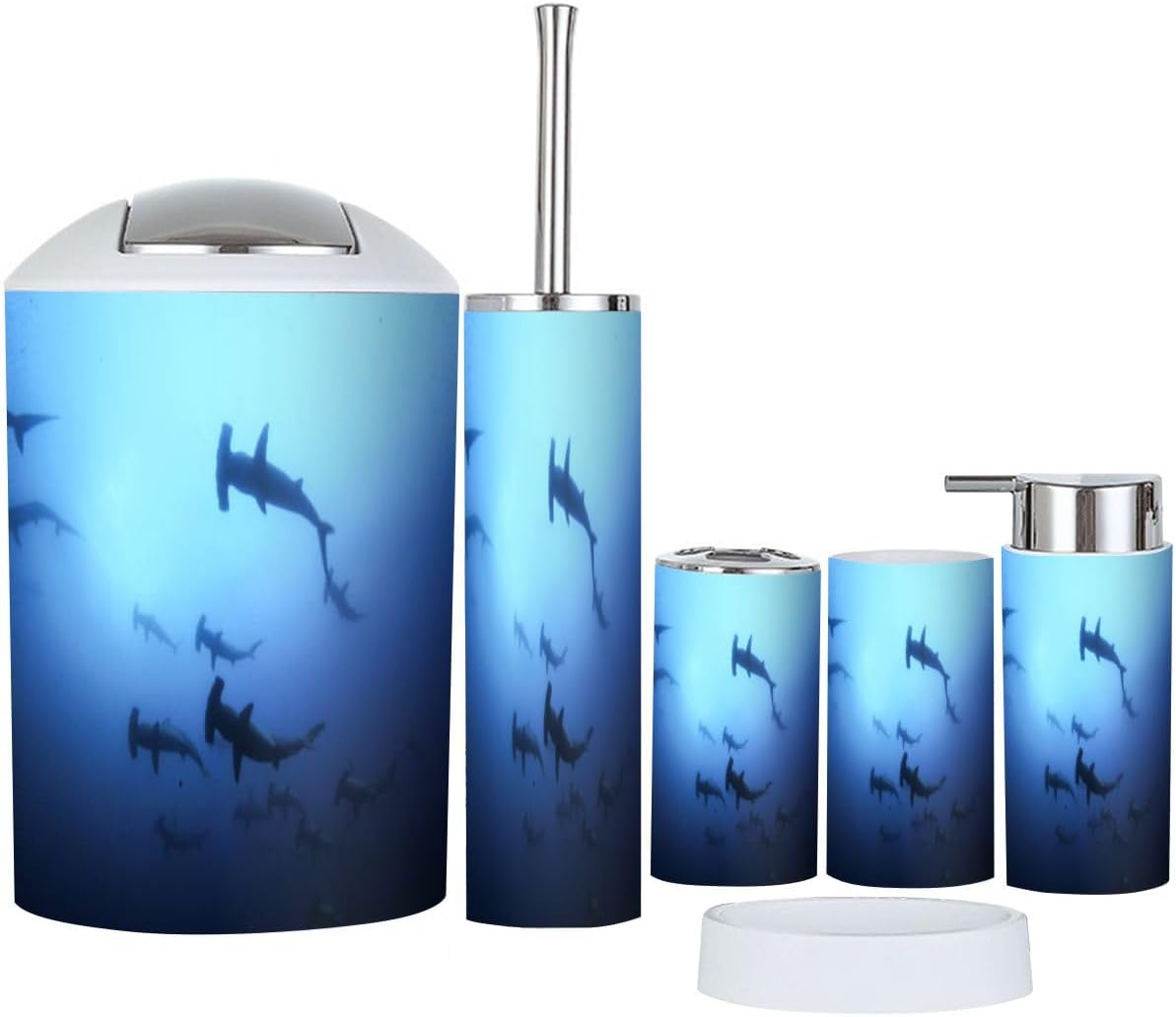 6 Piece Bathroom Accessory Set with Shark Design 1