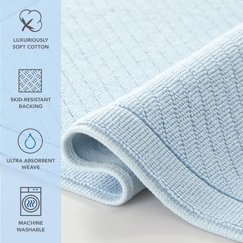 Arkwright Cotton Bath Rug - 24x36 in Blue Textured Woven Design