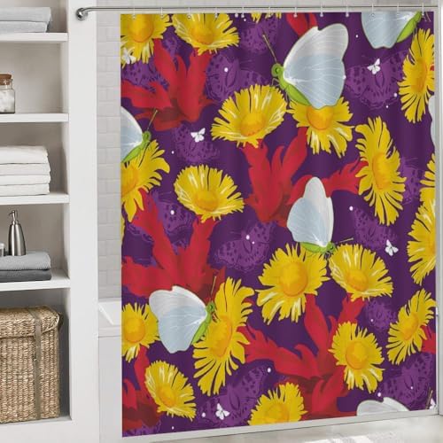 Kuizee 4-Piece Shower Curtain Set with Non-Slip Rugs