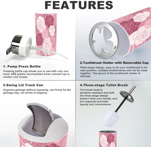 6 Piece Bathroom Accessory Set with Roses Design 1