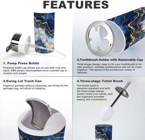 Modern 6-Piece Bathroom Accessory Set with Abstract Marble Design