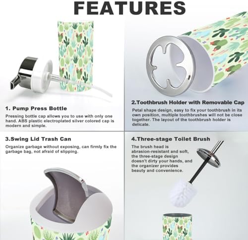 Bathroom Accessory Set 6 Piece Cactus Boho Decor
