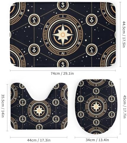 Kuizee 4-Piece Space Stars Shower Curtain Set with Non-Slip Rugs