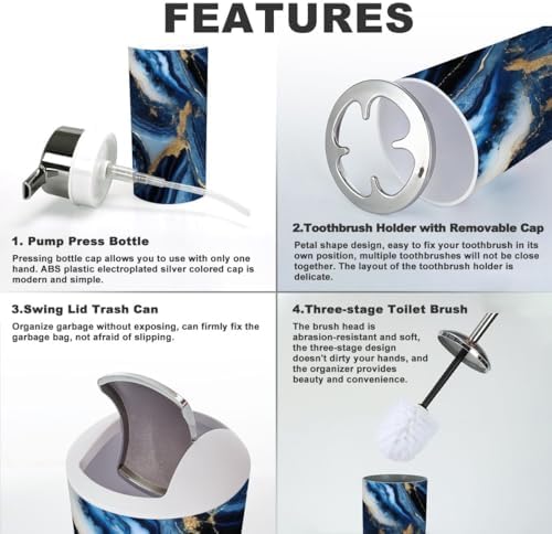 Navy Blue Marble Bathroom Accessory Set 6 Piece