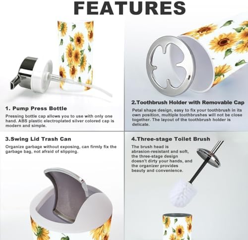 6 Piece Bathroom Decor Set with Sunflower Yellow Design