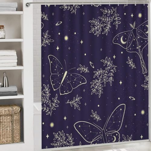 Kuizee 4 Piece Starry Sky Shower Curtain Set with Non-Slip Bath Mats