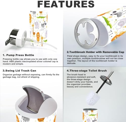 6 Piece Bathroom Accessory Set with Giraffe Pattern