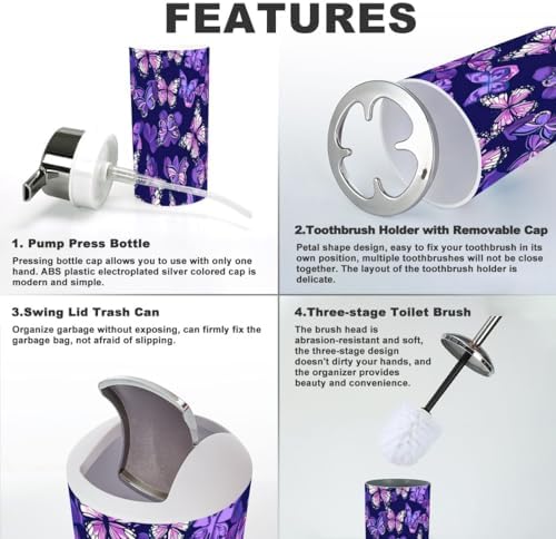 6 Piece Purple Butterfly Bathroom Accessory Set 1