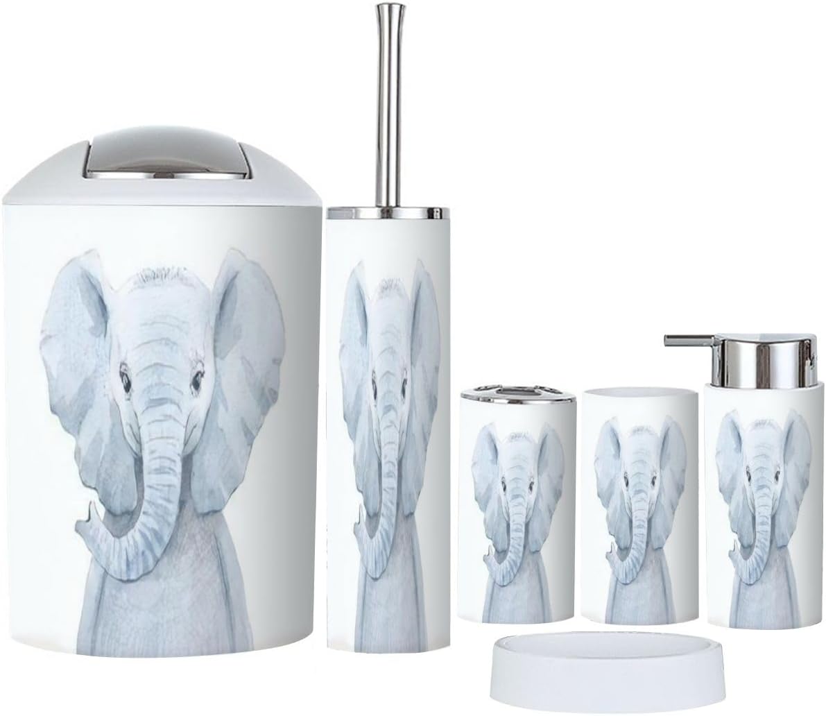 6 Piece Animal Bathroom Accessories Set with Baby Elephant Design