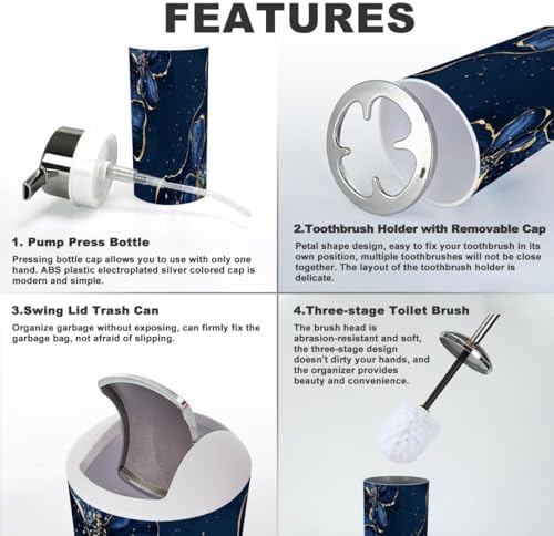 Navy Blue Marbled Bathroom Accessory Set 6 Piece