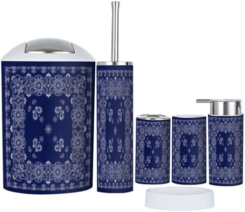6-Piece Blue Paisley Bathroom Accessories Set