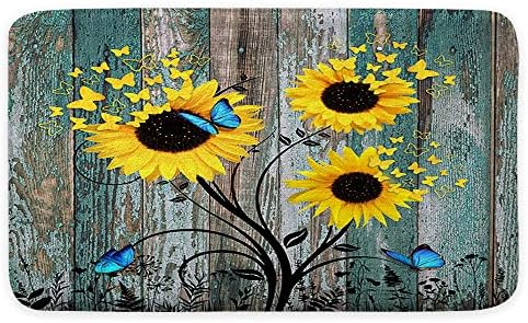 Grtuspr Sunflower Bath Rug with Teal Butterfly