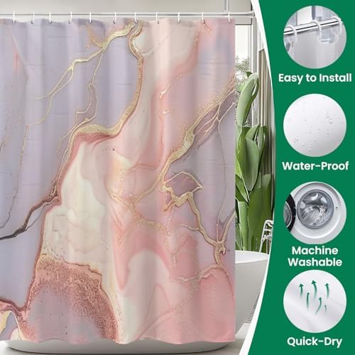 JCOOKLOFTS 4 Piece Shower Curtain Set Rose Grey Gold Stone Texture