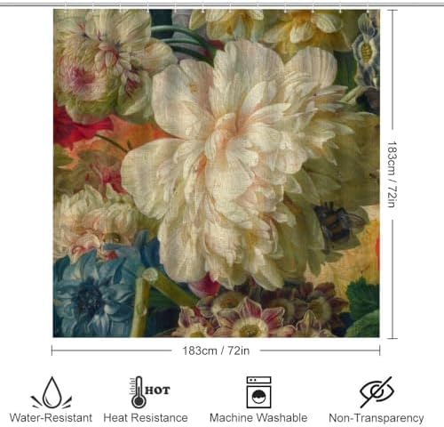 Kuizee 4-Piece Floral Shower Curtain Set with Rugs