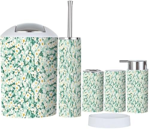 Boho Daisy Pattern 6-Piece Bathroom Accessory Set