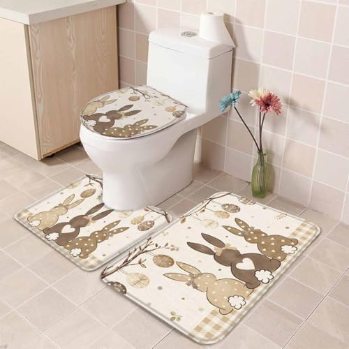 Easter Bath Rug Set with Heart and Bunny Designs