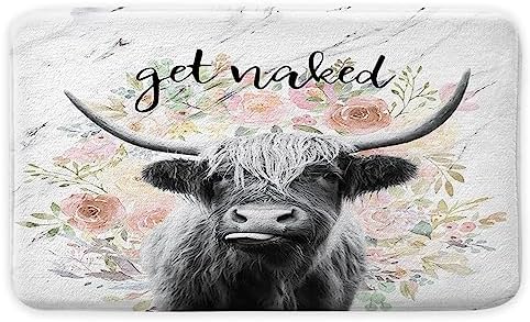 JAWO Get Naked Bull Rug 16x24 Non-Slip Farmhouse Bath Mat