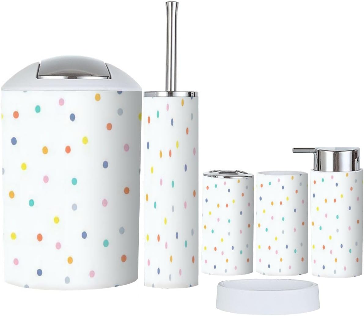 Rainbow Polka Dot Bathroom Accessory Set 6 Piece