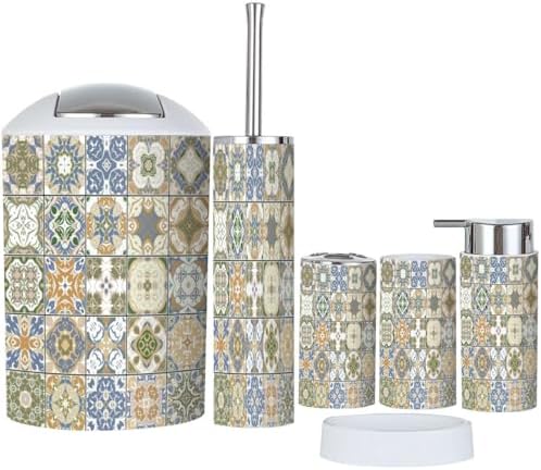 6 Piece Bathroom Accessory Set with Trash Can and Soap Dispenser