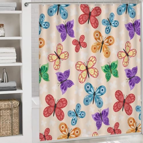 Kuizee 4-Piece Butterfly Shower Curtain Set with Non-Slip Bath Rugs